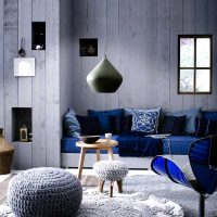 gaiši pelēkas krāsas kombinācija dzīvojamās istabas interjerā