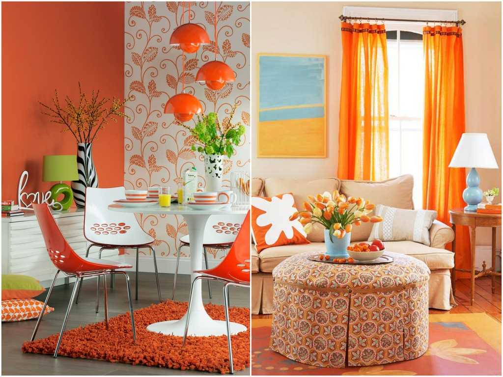 élénk narancs otthoni dekoráció kombinációja más színekkel
