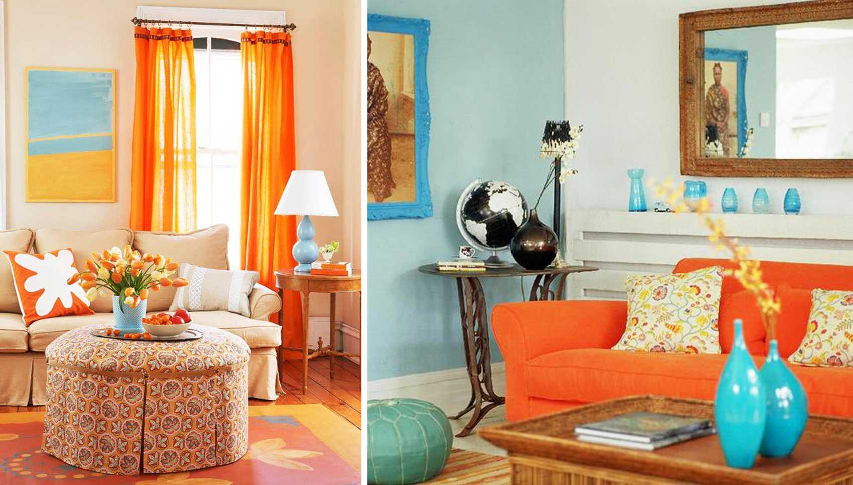 une combinaison d'orange vif dans le style de l'appartement avec d'autres couleurs