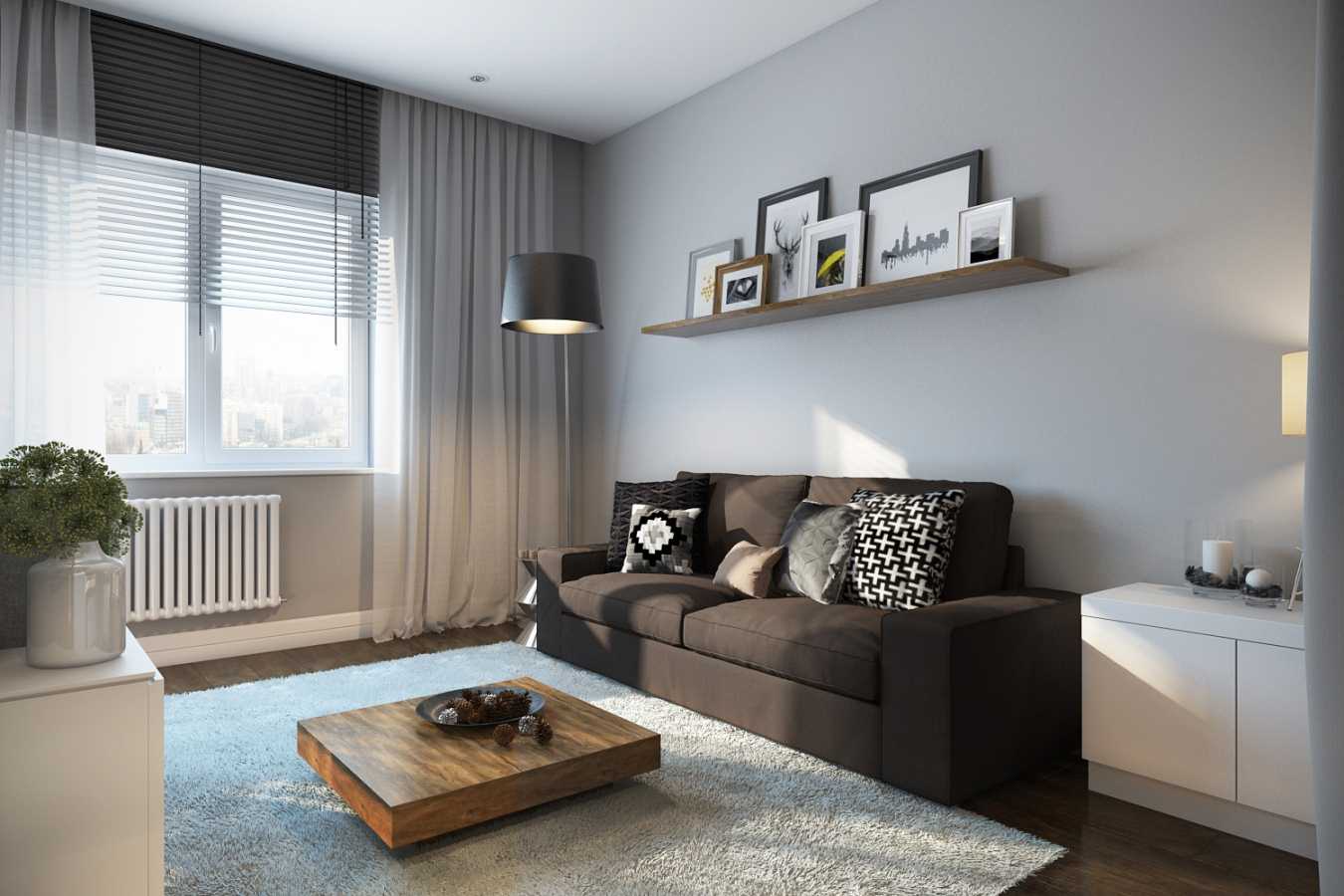une combinaison de gris foncé dans le style de l'appartement