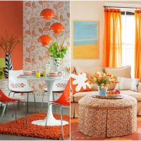 sötét narancs kombinációja a nappali stílusában más színekkel