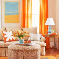 une combinaison d'orange foncé dans le décor de la pièce avec d'autres couleurs de la photo