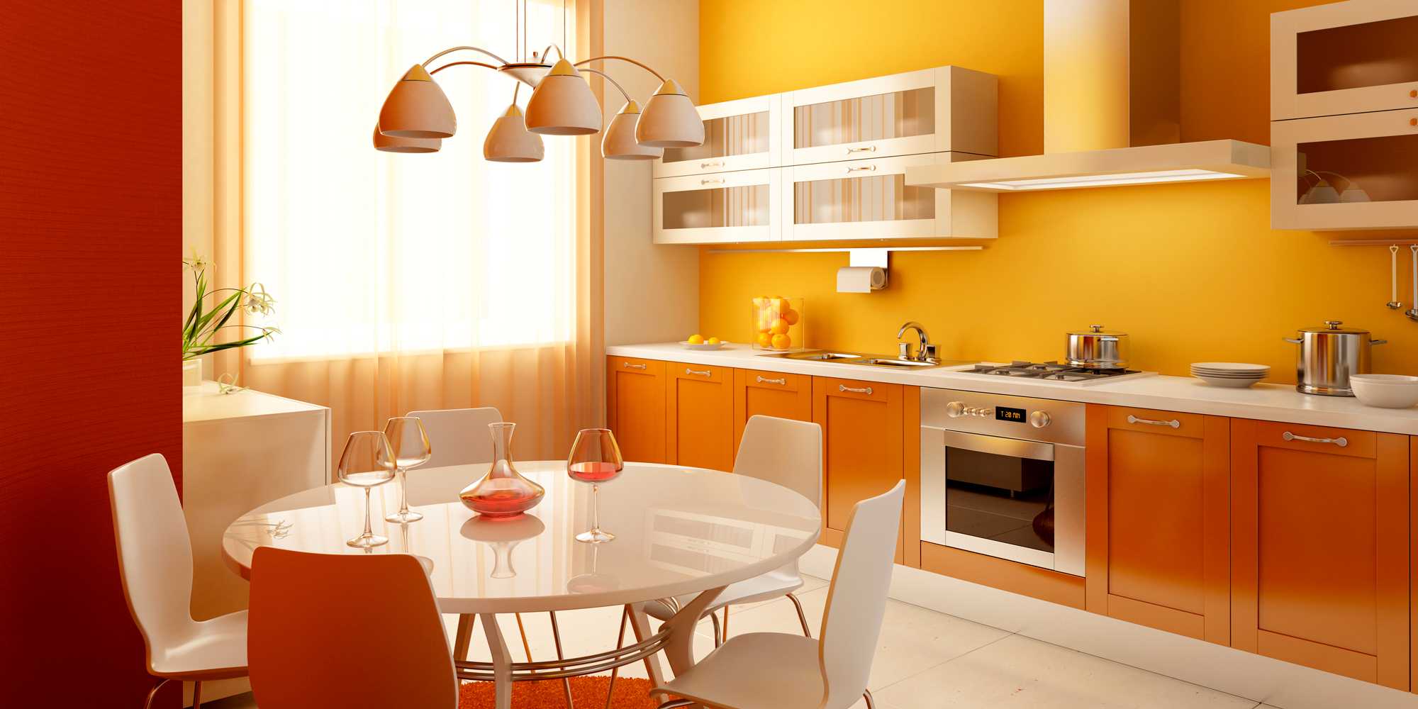 une combinaison d'orange vif dans le style de la chambre à coucher avec d'autres couleurs
