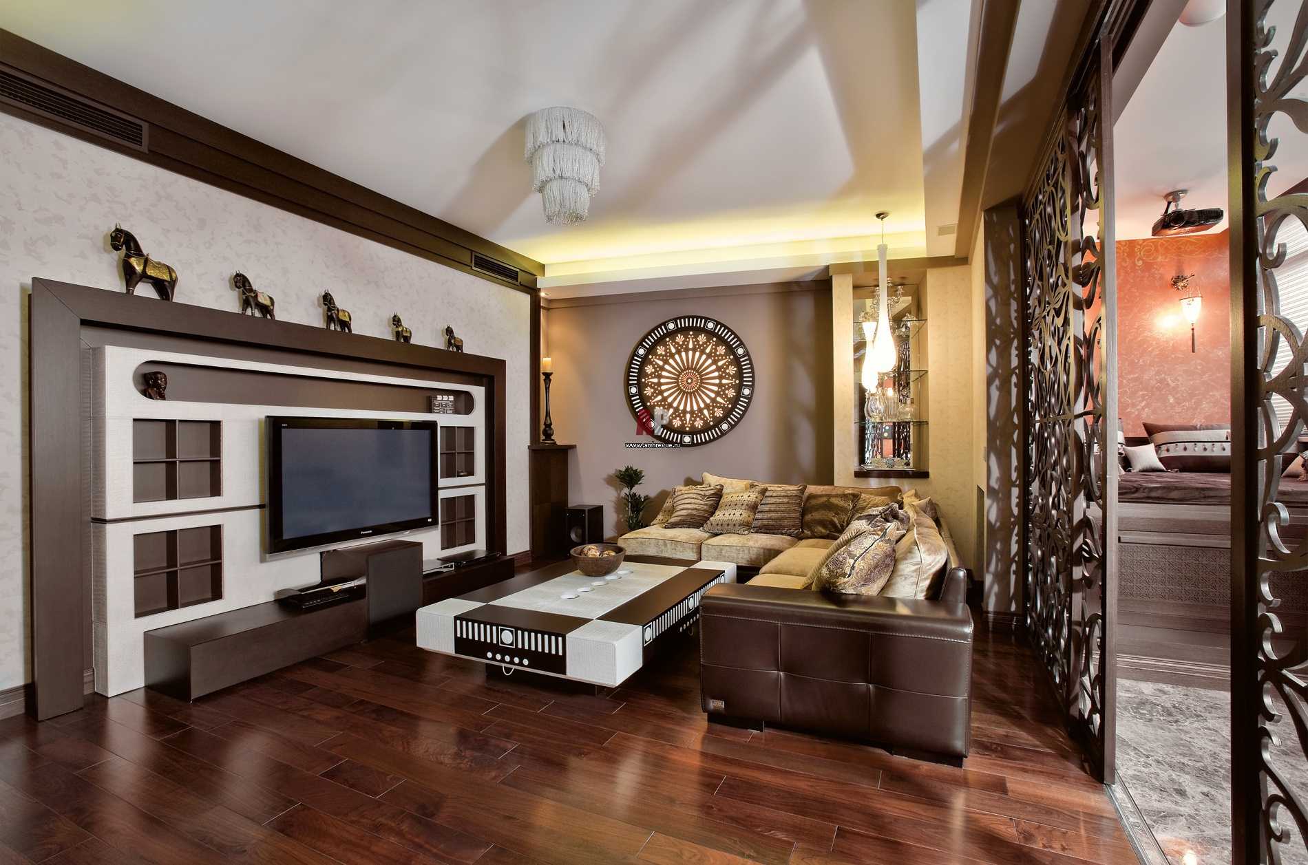 bright bedroom interior in oriental style