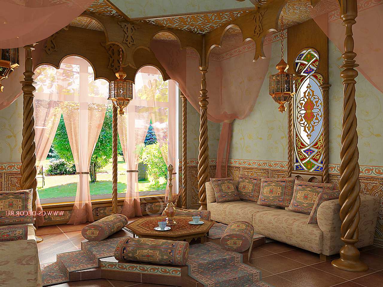 modern oriental style living room interior