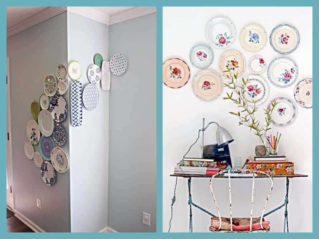 version de l'intérieur de la chambre moderne avec des assiettes décoratives au mur