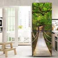 variante della brillante decorazione del frigorifero nella foto della cucina