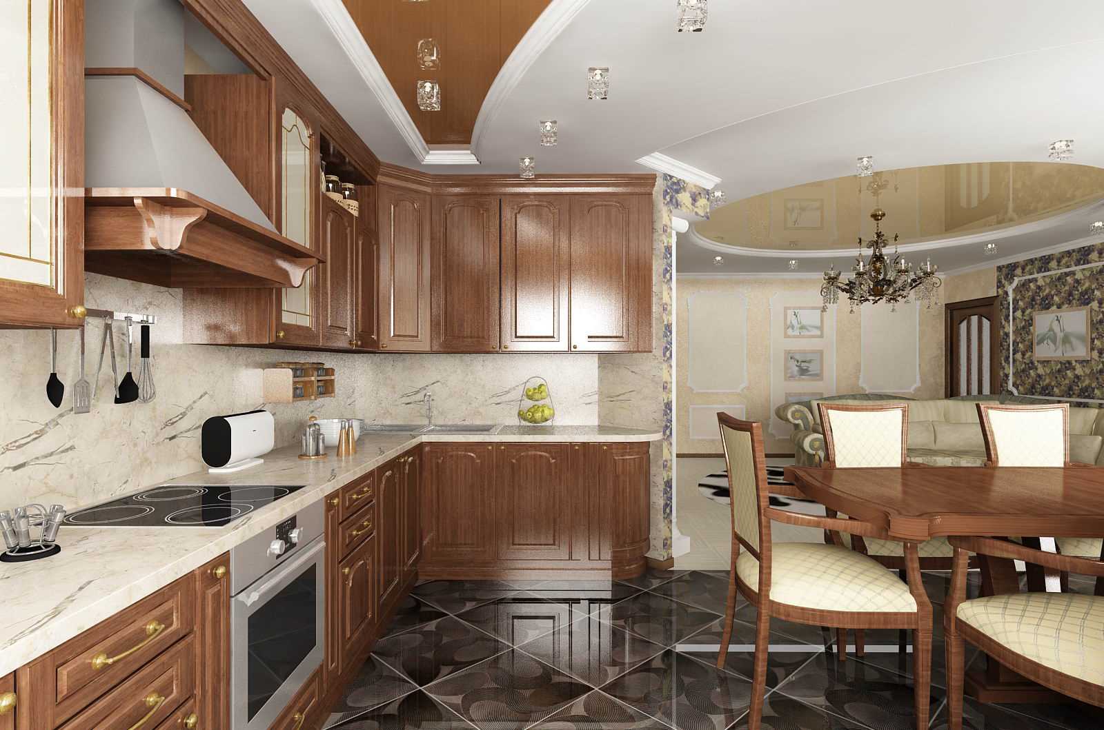 idea of ​​bright design of a large kitchen
