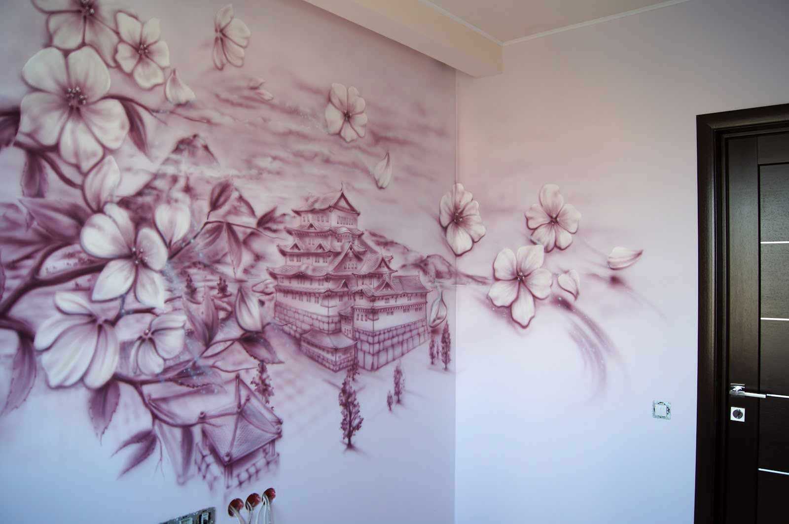 l'idea di una bella stanza interna con un motivo decorativo sul muro