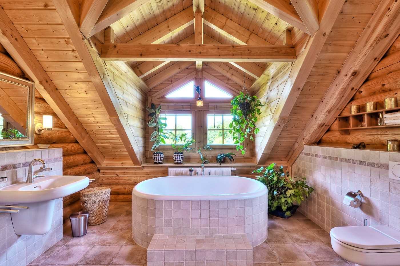 idée d'un style insolite d'une salle de bain dans une maison en bois