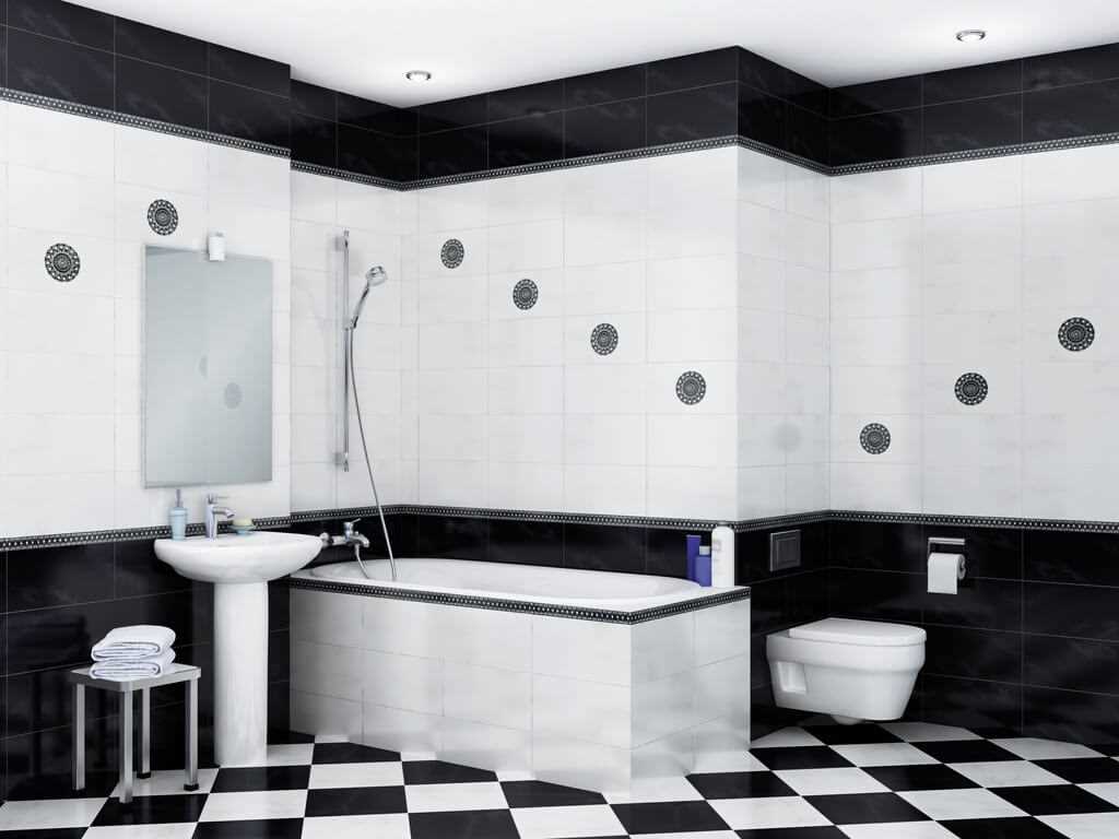 L'idée d'un design de salle de bain lumineux en noir et blanc