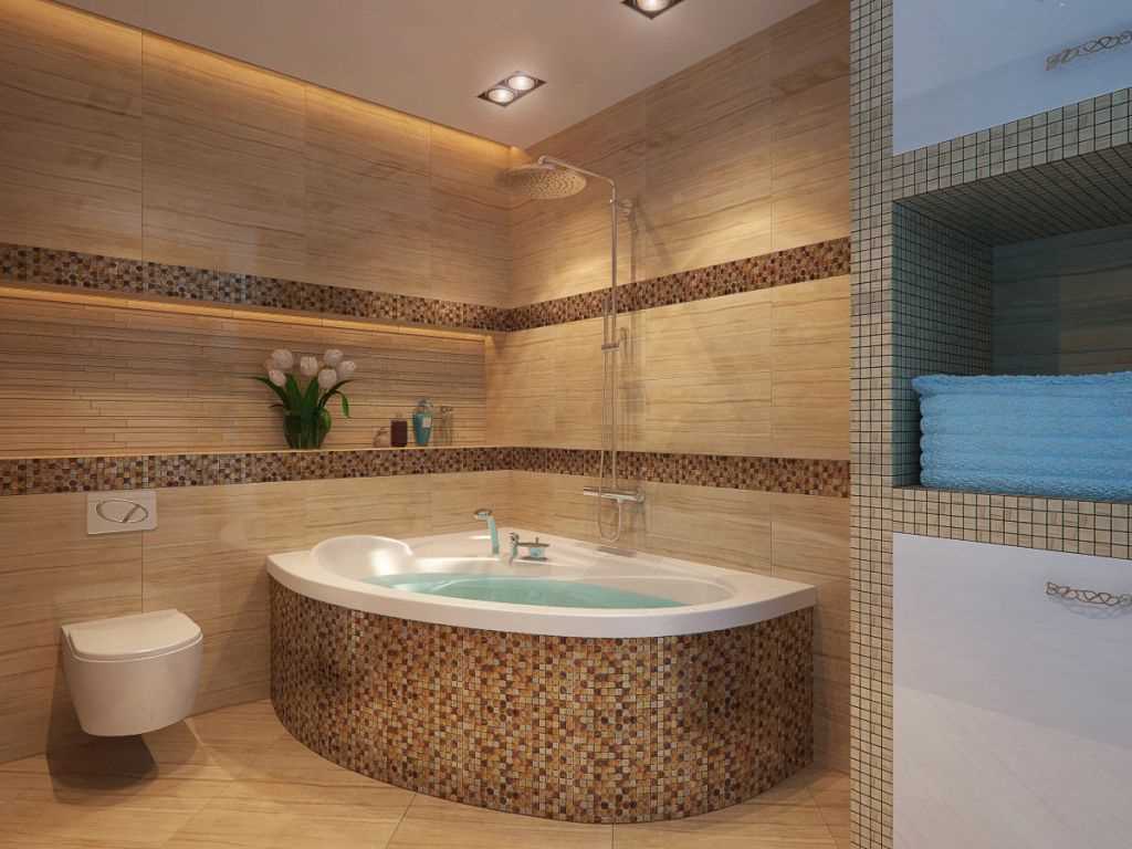 idée d'un design inhabituel d'une salle de bain avec baignoire d'angle