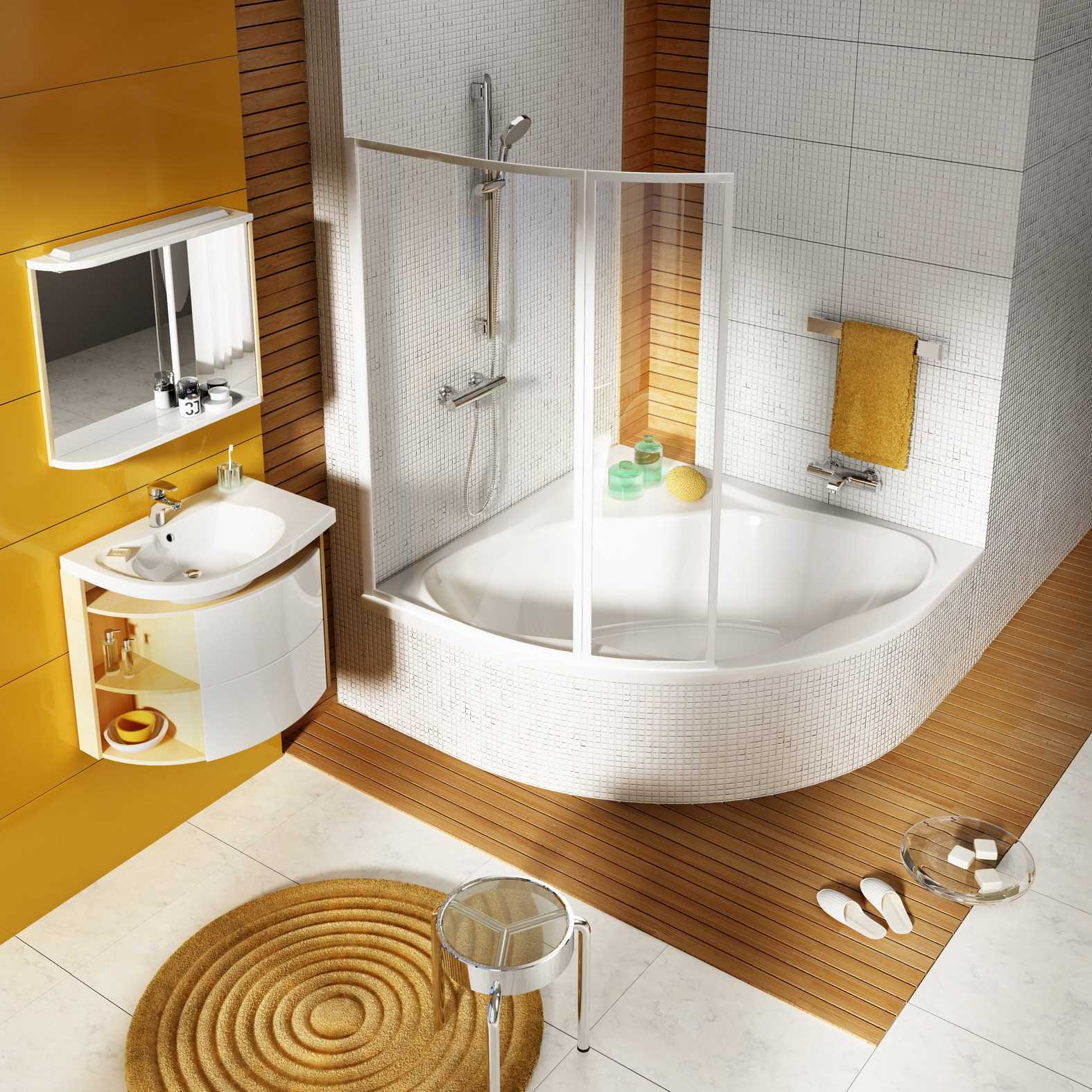 ideja neobičnog stila kupaonice s kutnom kadom