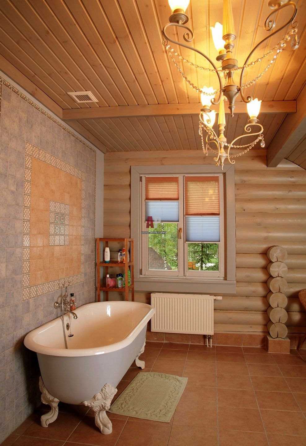 idée d'un beau style d'une salle de bain dans une maison en bois