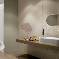 An example of a bright bathroom interior in beige color picture