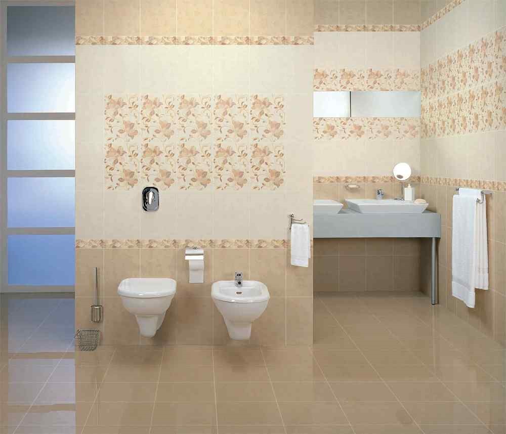 version of a beautiful design of the bathroom in beige color