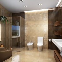 an example of an unusual style of a bathroom in beige color picture