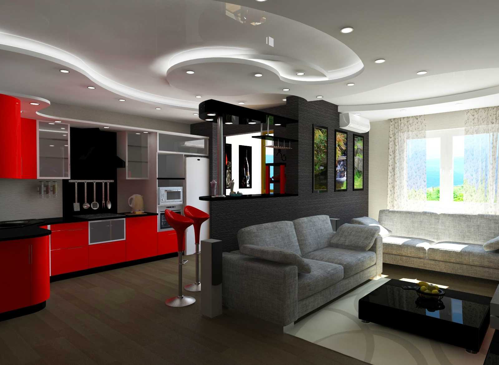 variant of the unusual interior of the living room 25 sq.m