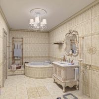 version de l'intérieur inhabituel de la salle de bain en photo couleur beige