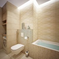An example of a bright style of a bathroom in beige color photo