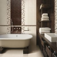 example of a beautiful bathroom interior in beige color photo