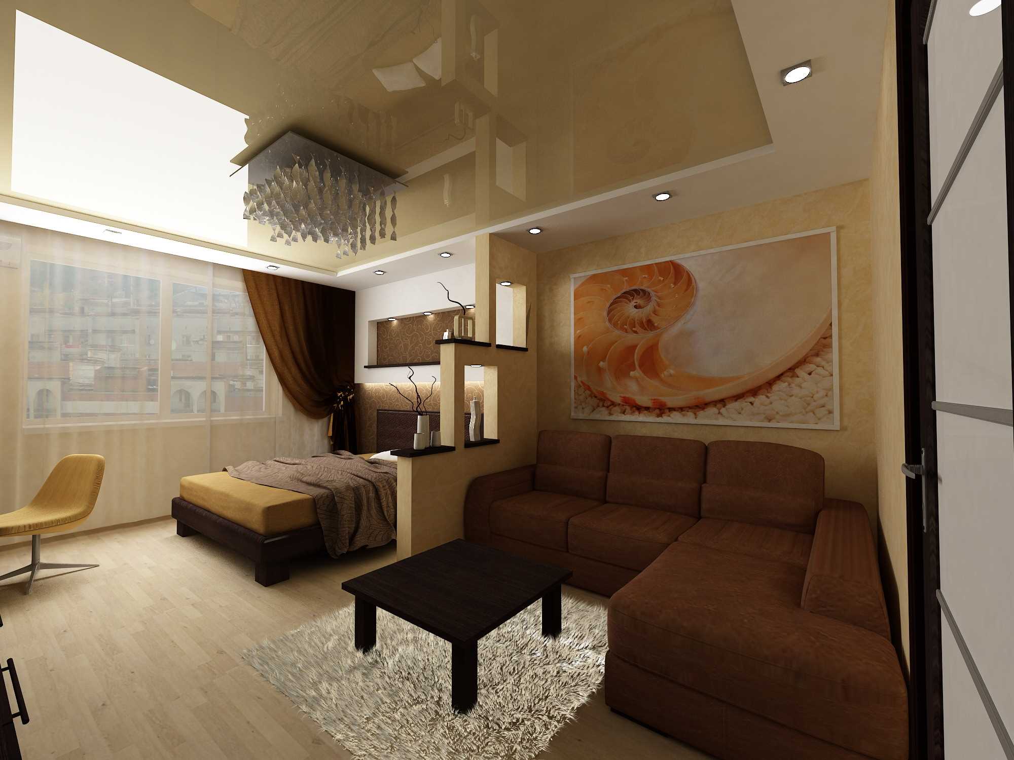 variante de l'intérieur inhabituel de la salle de séjour 19-20 m²