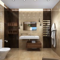 version of the unusual style of the bathroom in beige color photo