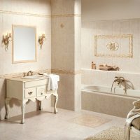 version of a beautiful bathroom design in beige color photo