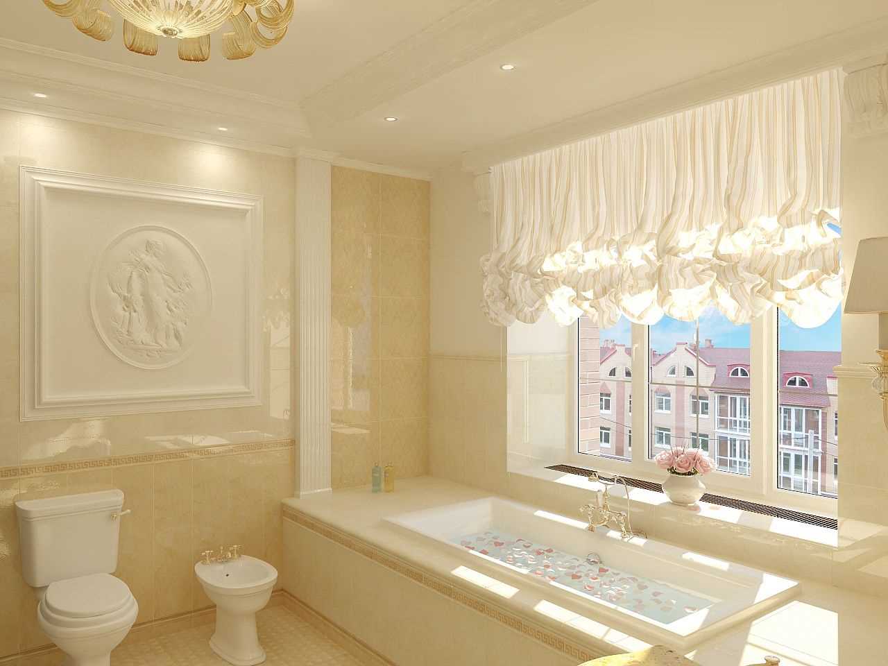 l'idea di un bellissimo design di un bagno con una finestra