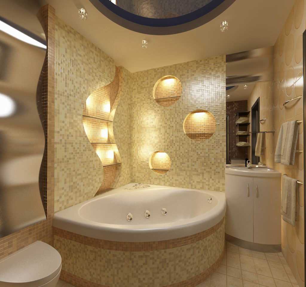 variante d'un bel intérieur de salle de bain avec baignoire d'angle