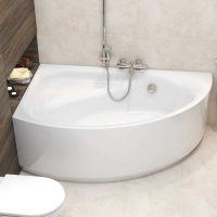 idée de design de salle de bain moderne avec baignoire d'angle photo