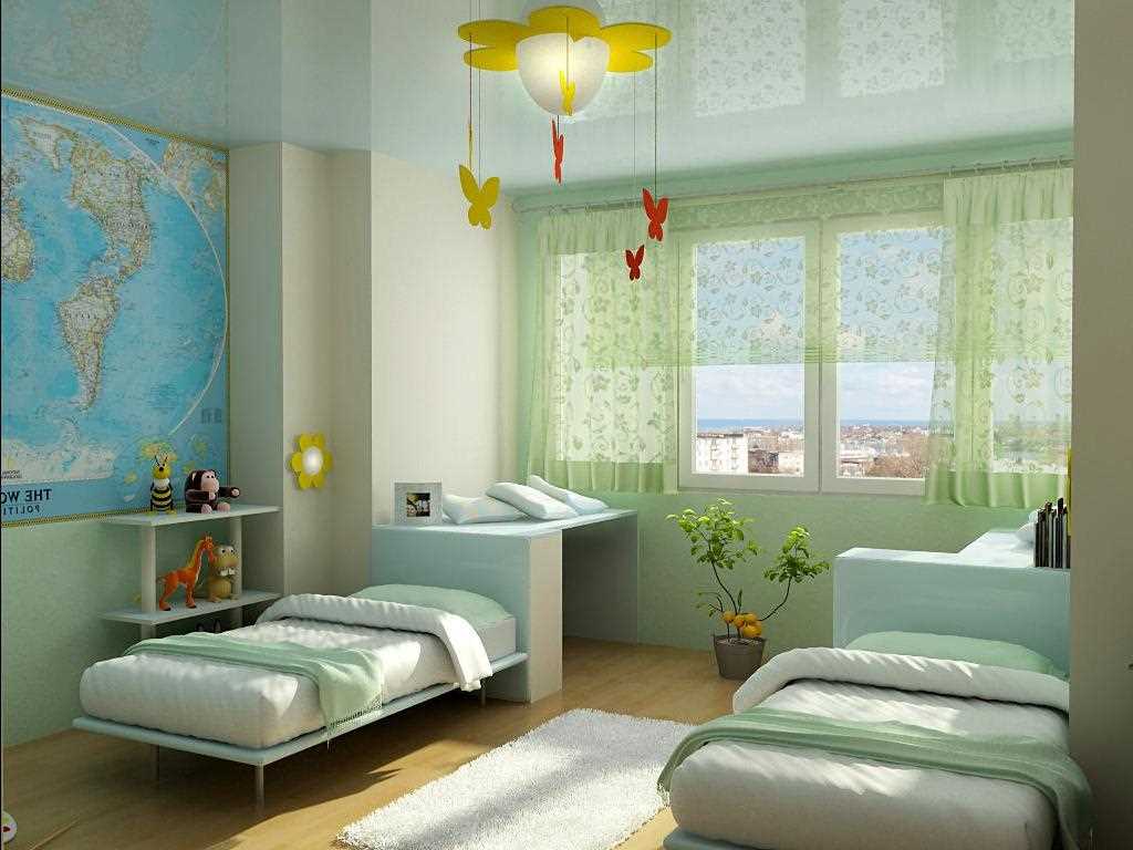 l'idea di un interno luminoso per una camera per bambini per due ragazzi