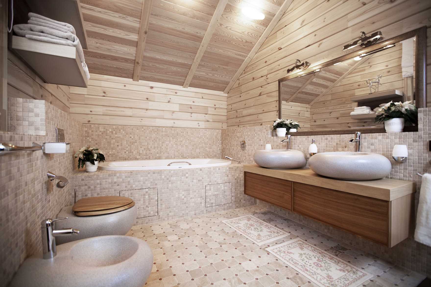 version du design inhabituel de la salle de bain dans une maison en bois