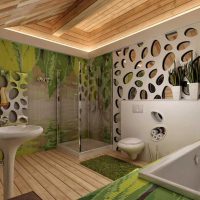 version de l'intérieur lumineux de la salle de bain dans une maison en bois photo