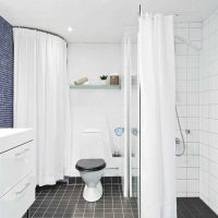 idée d'un intérieur insolite de salle de bain dans les tons noir et blanc photo