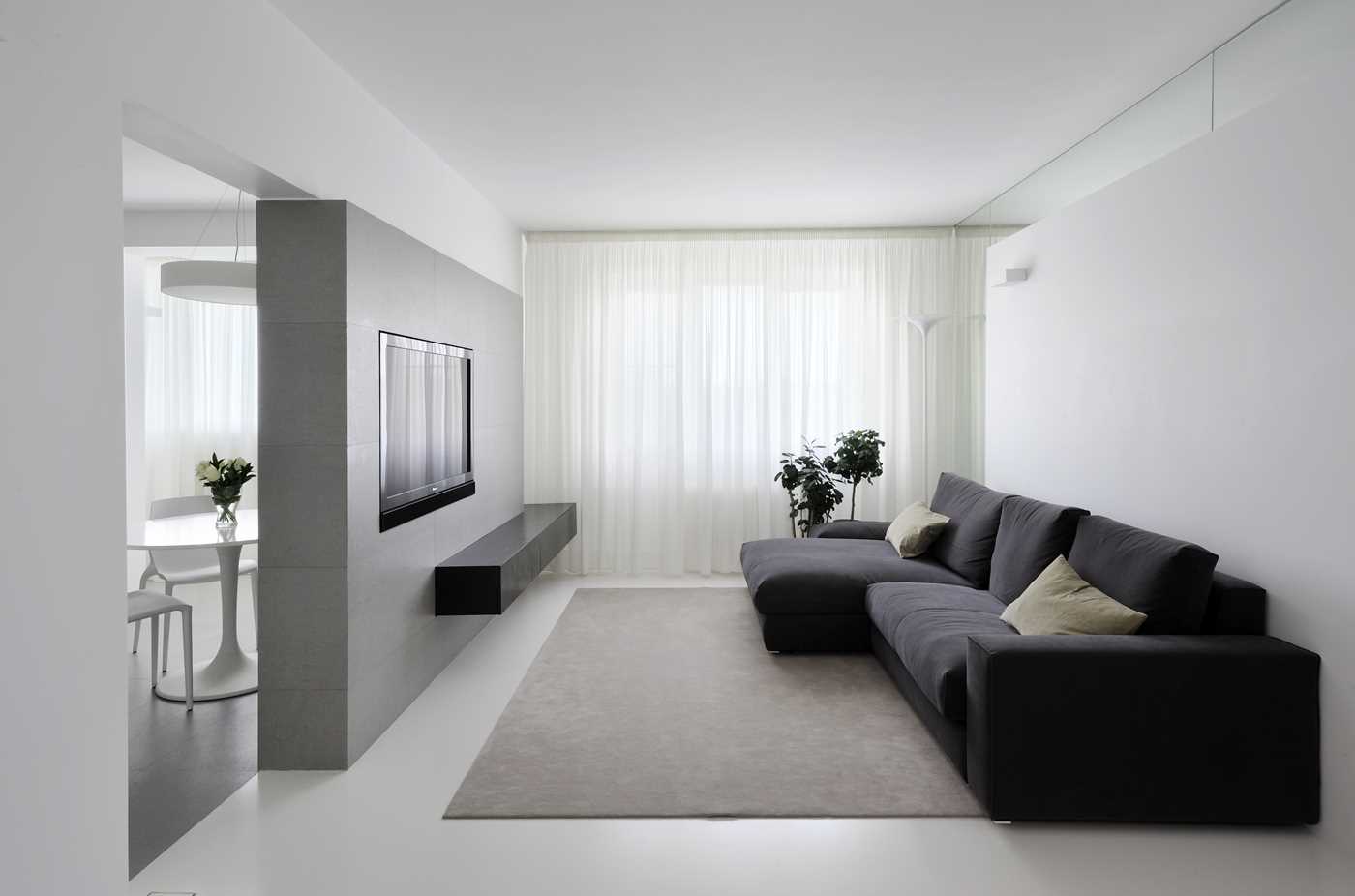 version du design lumineux du salon dans le style du minimalisme