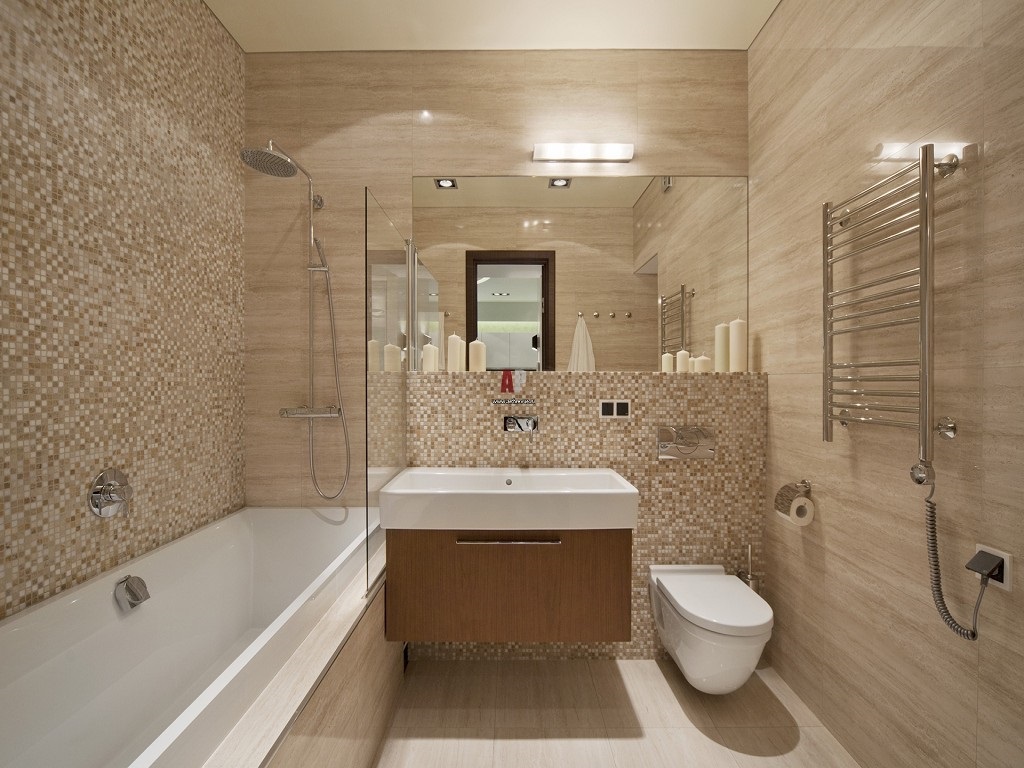 variante du style lumineux de la salle de bain de couleur beige