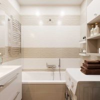 version of a beautiful design of the bathroom in beige color photo
