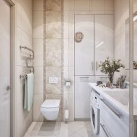 example of an unusual bathroom interior in beige color photo