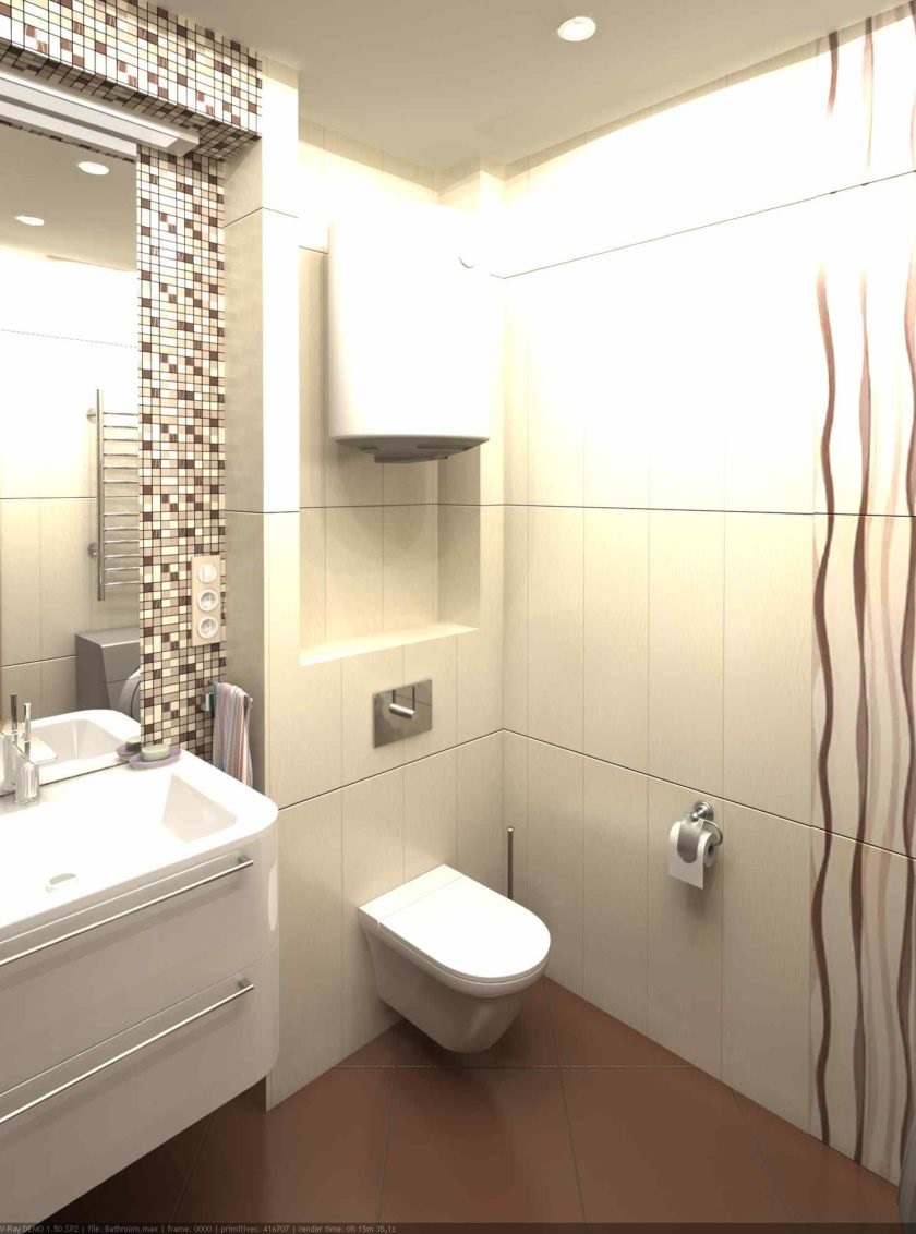 variant of the unusual style of the bathroom in beige color
