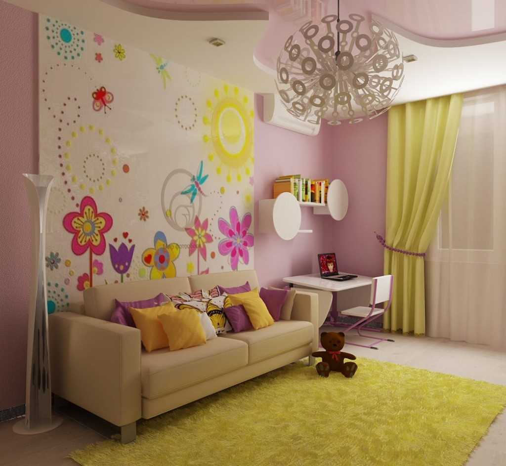 version de l'intérieur lumineux d'une chambre d'enfant pour une fille de 12 m²