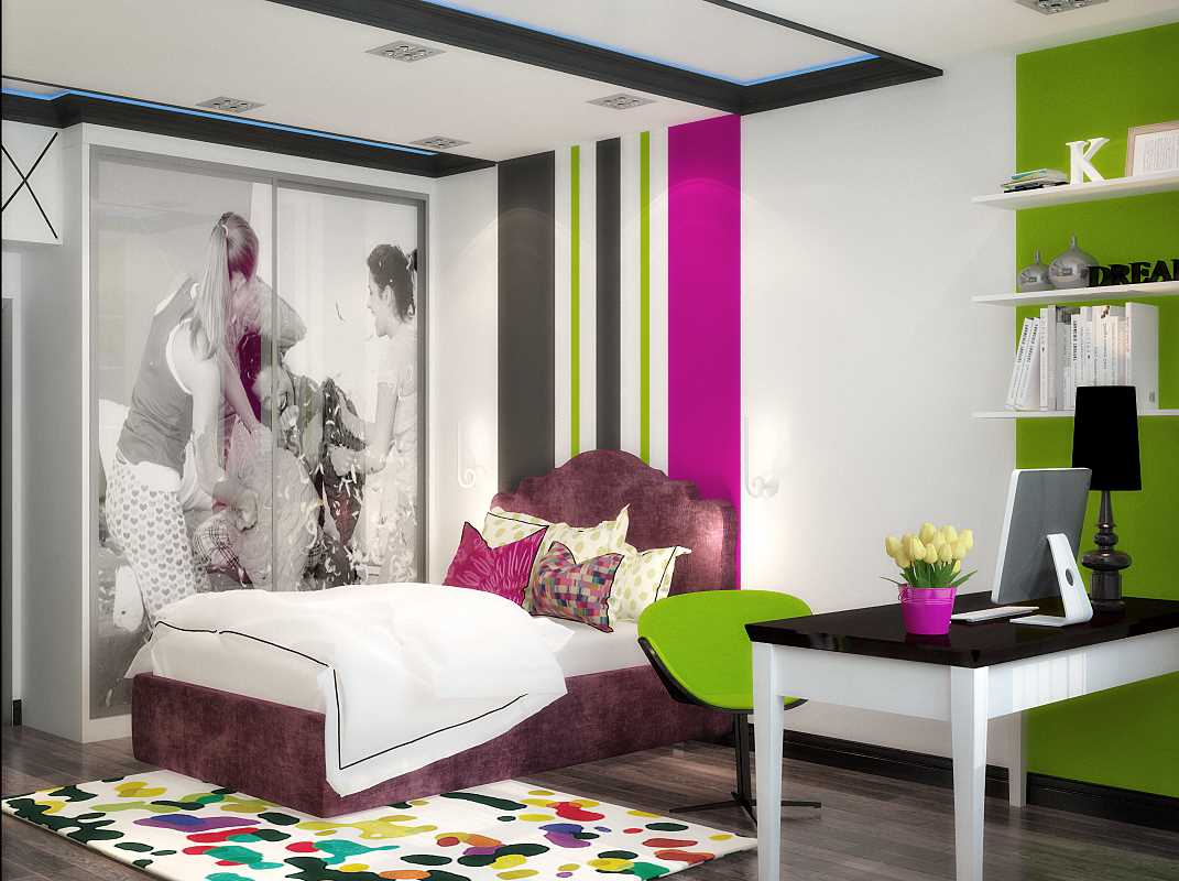 idea di un design luminoso di una camera da letto per una ragazza in stile moderno