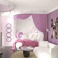 versione di un bellissimo design di una camera da letto per una ragazza in uno stile fotografico moderno