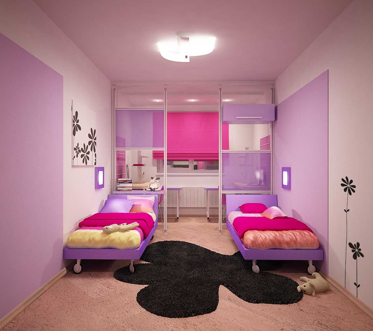 Exemple de design lumineux d'une chambre d'enfants pour deux filles