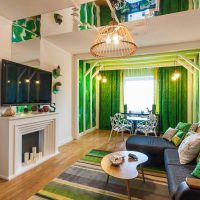 l'idée d'une combinaison de couleurs vives dans le style d'un appartement moderne photo