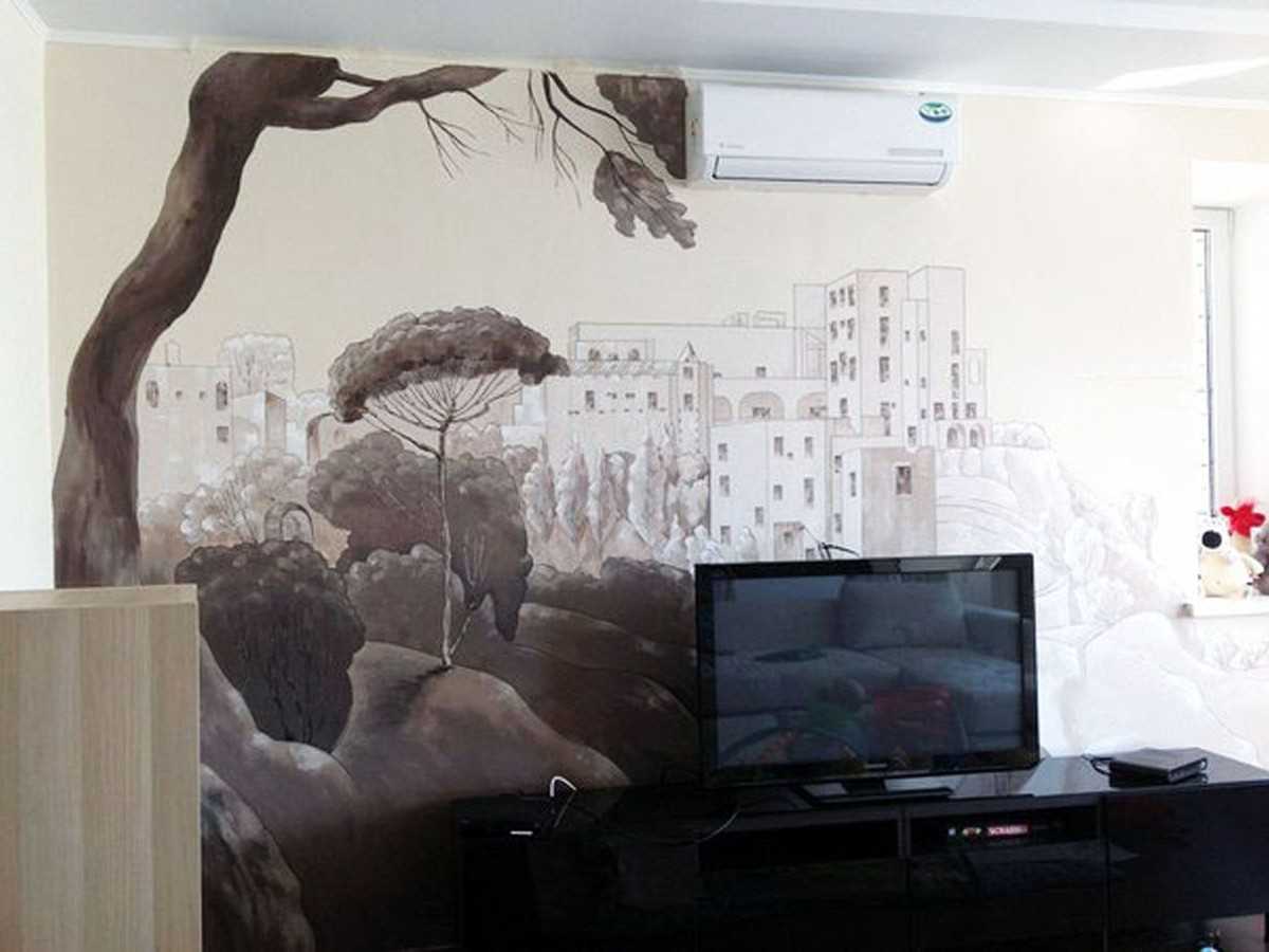variante del bellissimo arredamento dell'appartamento con dipinti murali