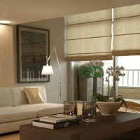 variant of light design of the living room with roman curtains picture