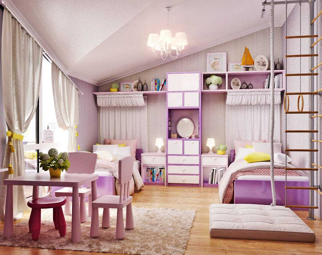 l'idée d'un intérieur lumineux pour une chambre d'enfants pour deux filles