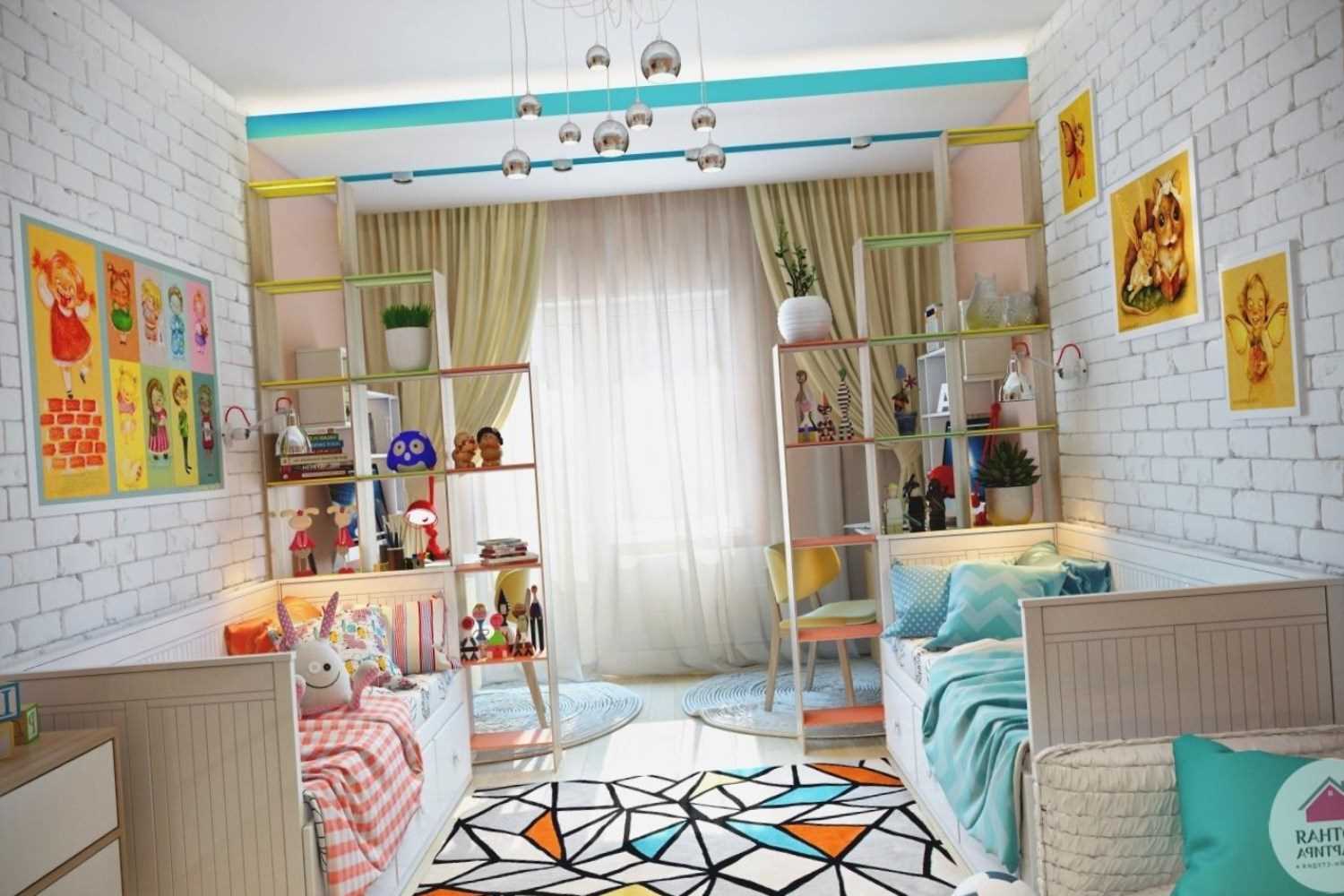 un exemple d'un bel intérieur d'une chambre d'enfants pour deux filles