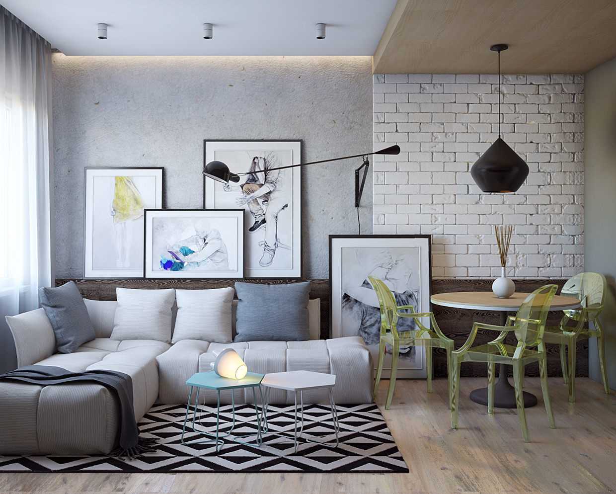 the idea of ​​a bright interior two-room apartment
